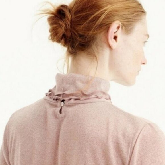 J. Crew Turtleneck Metallic Rose Gold Stretch Knit Ruffle Edge Top size Medium - Picture 4 of 16